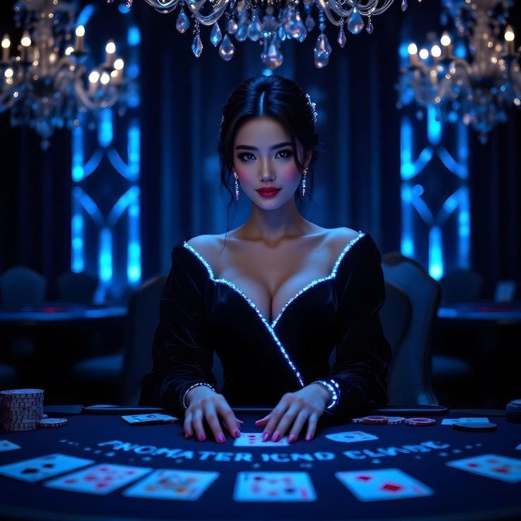 Meja Three Card Poker dengan dealer langsung di mapan 777